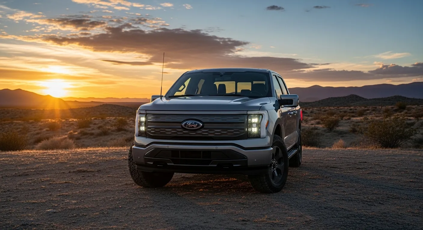 Ford F-150 Lightning STX electric truck showcased outdoors in the U.S., highlighting its rugged new design. Ford F-150 Lightning STX electric truck showcased outdoors in the U.S., highlighting its rugged new design.