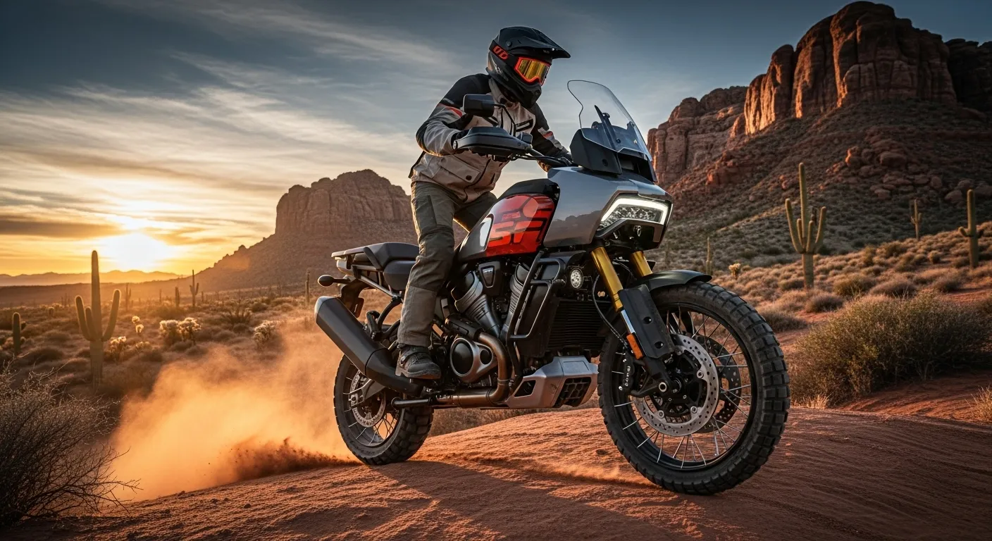 Harley-Davidson Pan America S2 concept in desert setting Harley-Davidson Pan America S2 concept in desert setting