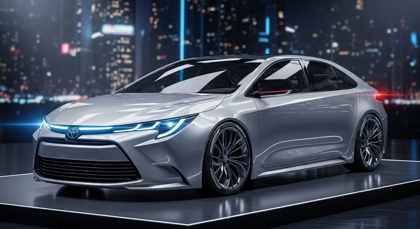 Next-generation Toyota Corolla 2026 concept with LED light bar and futuristic design